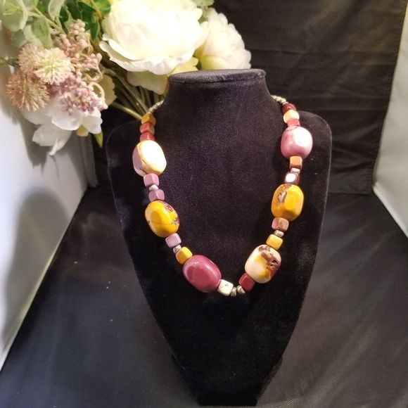 Necklace/Choker Bright Colors, Polished Stone, Handmade‎ - Picture 1 of 2